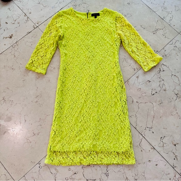 Spence Petite neon green/Citron lace 3/4 sleeve fitted lace midi dress EUC - Picture 7 of 16